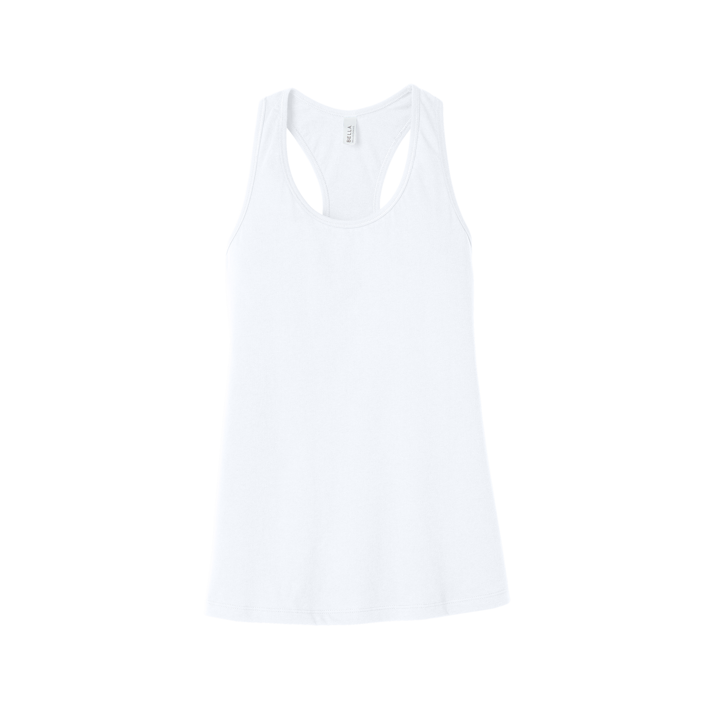 Custom women's Bella + Canvas jersey racerback tank in White, front view