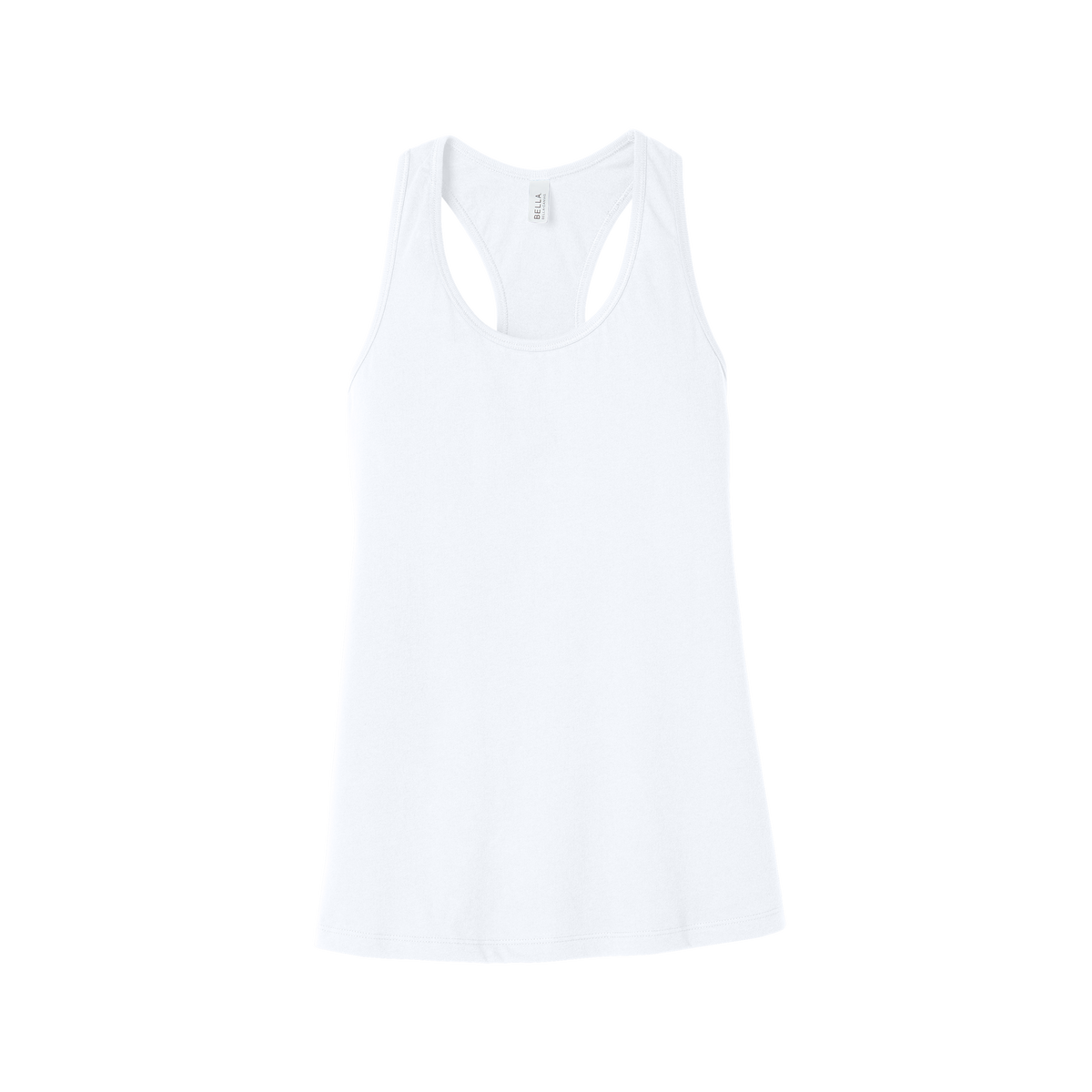 Custom women's Bella + Canvas jersey racerback tank in White, front view