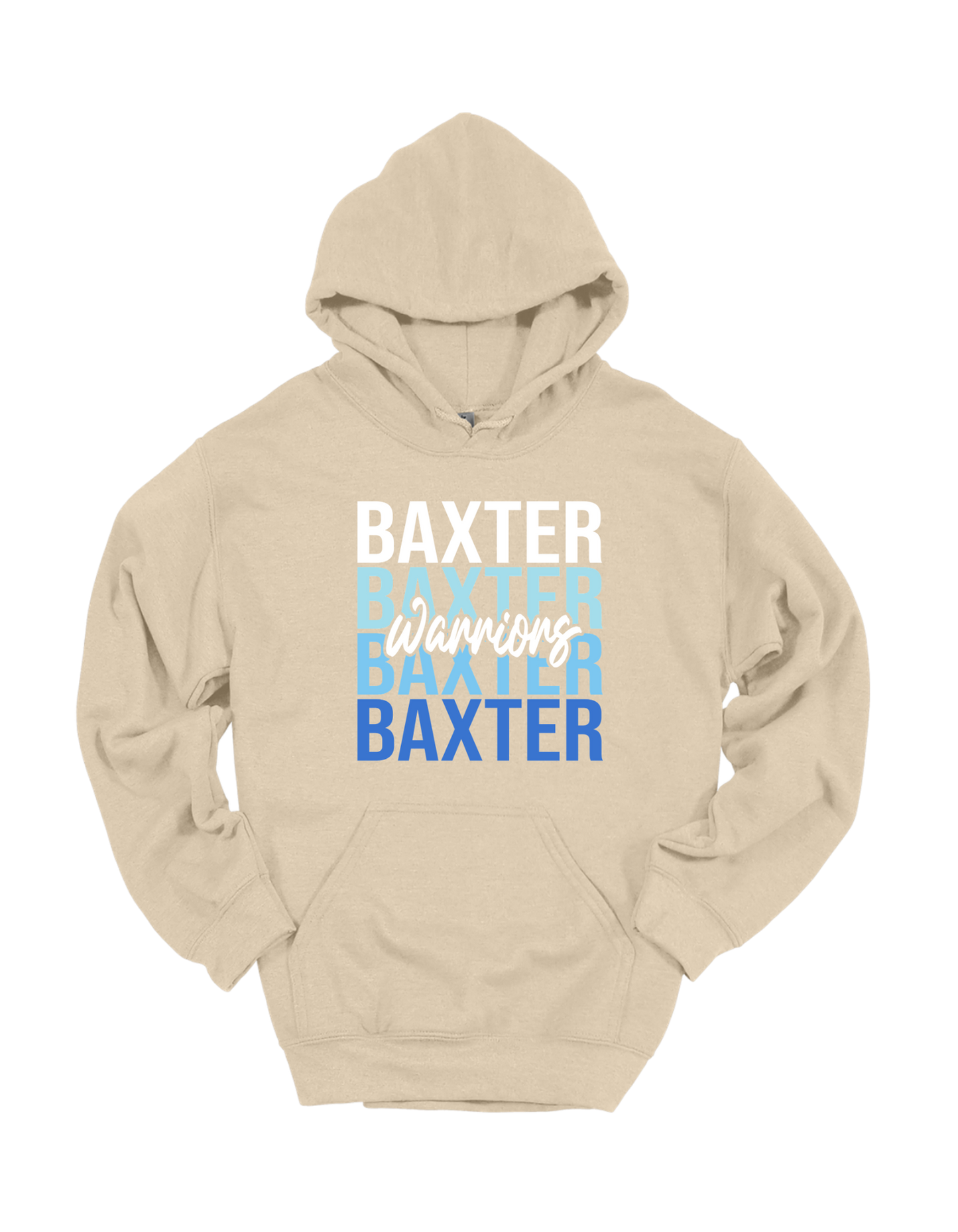 Baxter Warriors stacked design on Tan hoodie