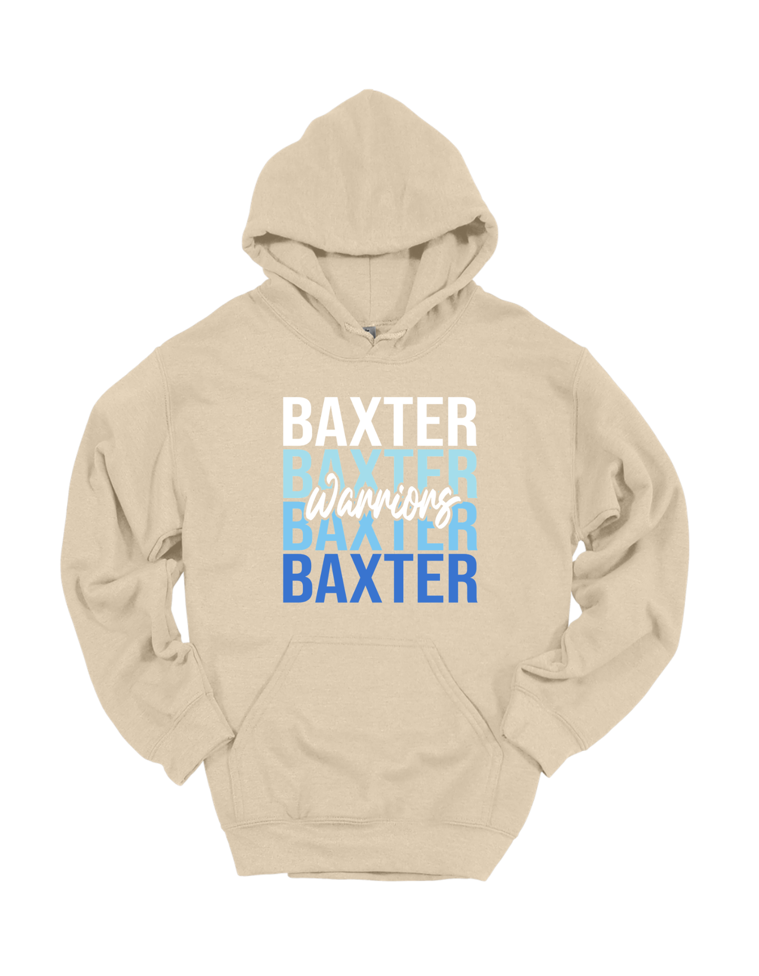 Baxter Warriors stacked design on Tan hoodie