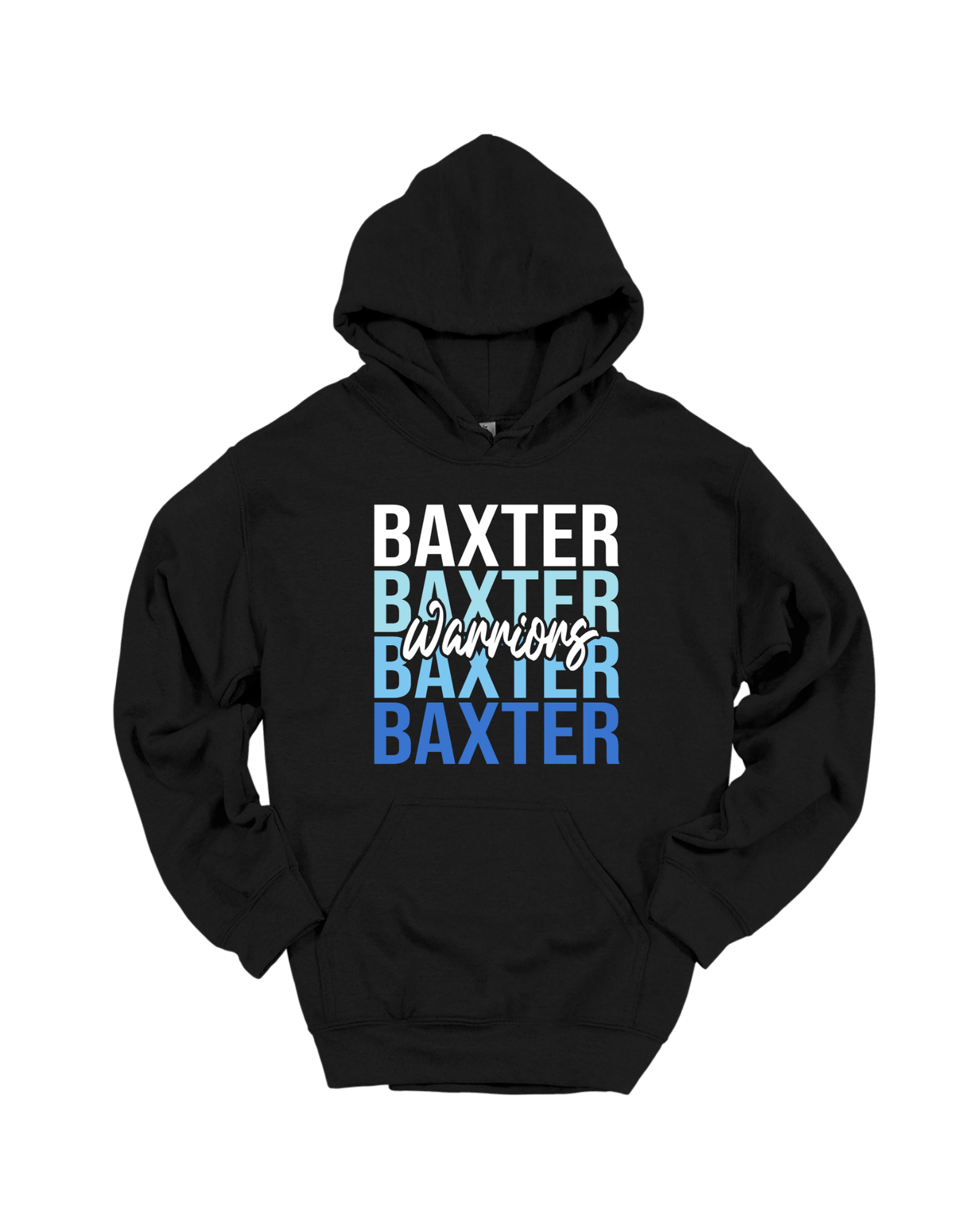 Baxter Warriors stacked design on Black hoodie