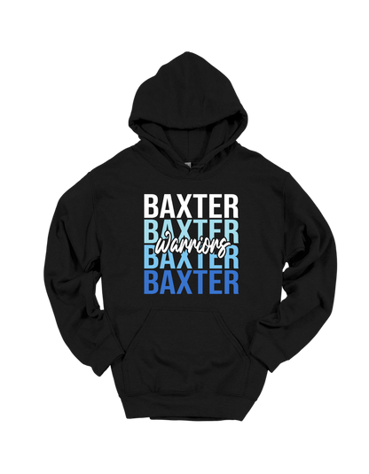 Baxter Warriors stacked design on Black hoodie