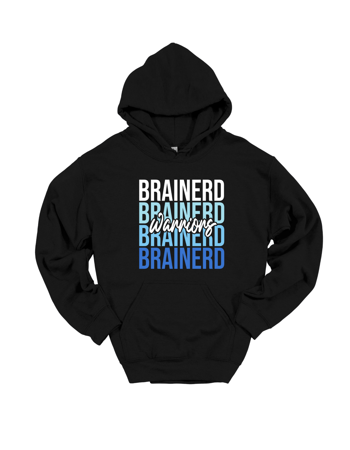 Brainerd Warriors stacked design on Black hoodie