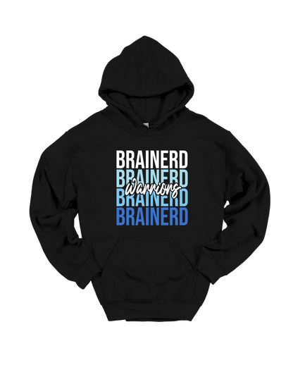 Brainerd Warriors stacked design on Black hoodie