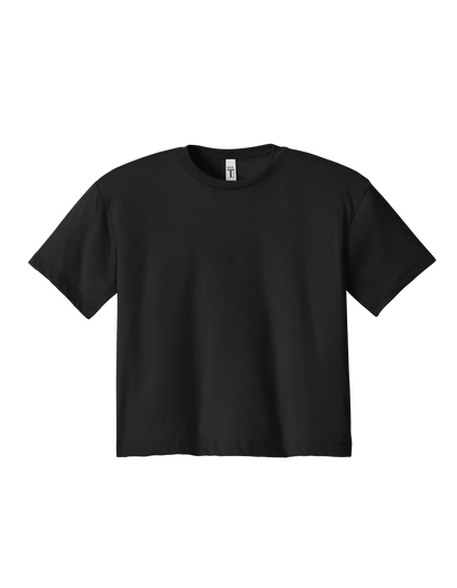 Custom women's Next Level crop T-shirt in Black, front view