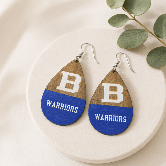 Brainerd Warriors wooden earrings with school spirit design
