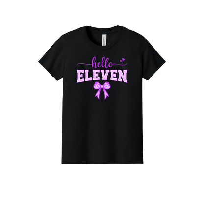 11th Birthday Apparel design on official Youth Bella+Canvas T-shirt in Black, front view.