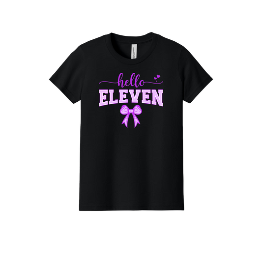 11th Birthday Apparel design on official Youth Bella+Canvas T-shirt in Black, front view.