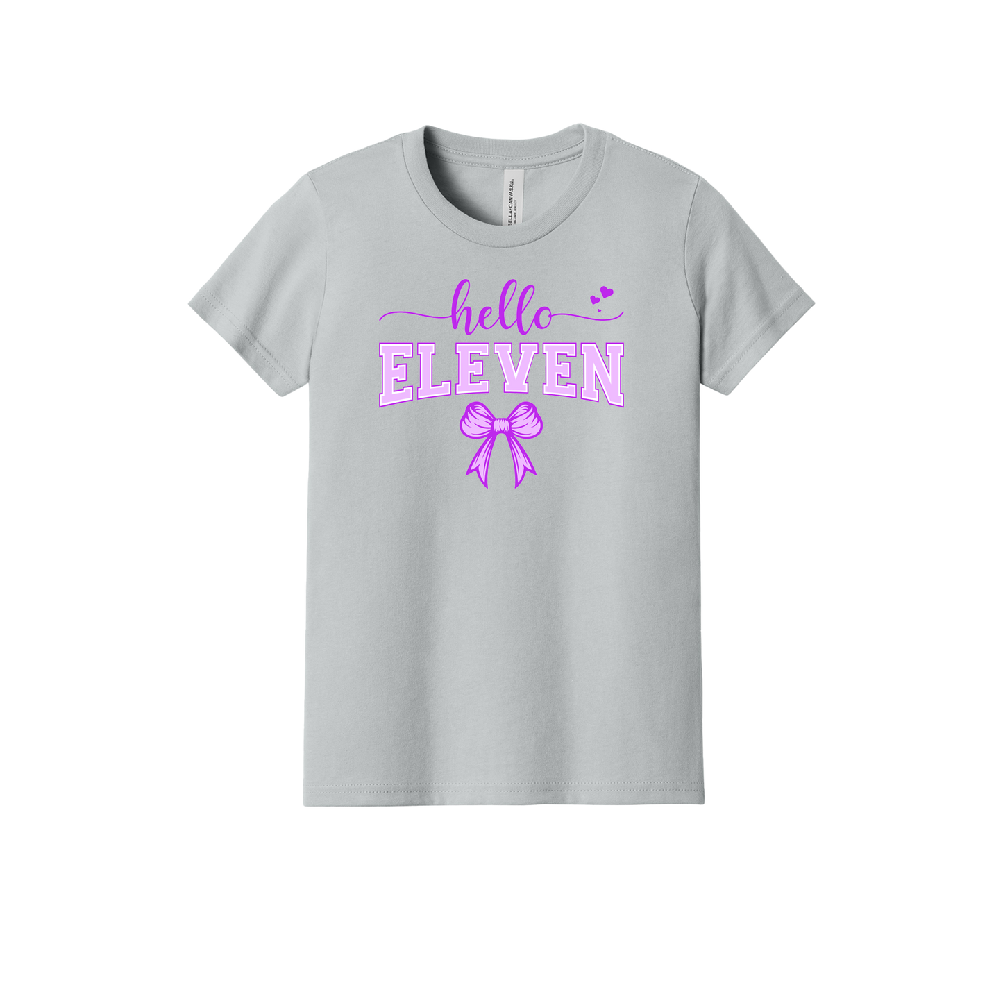 Eleventh Birthday Apparel design on youth tee in gray, front view.