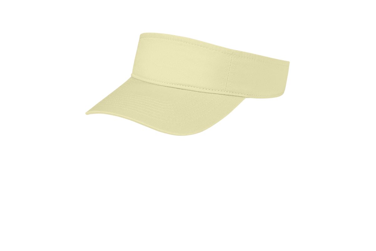 Custom Port Authority fashion visor in Beach, left-side view