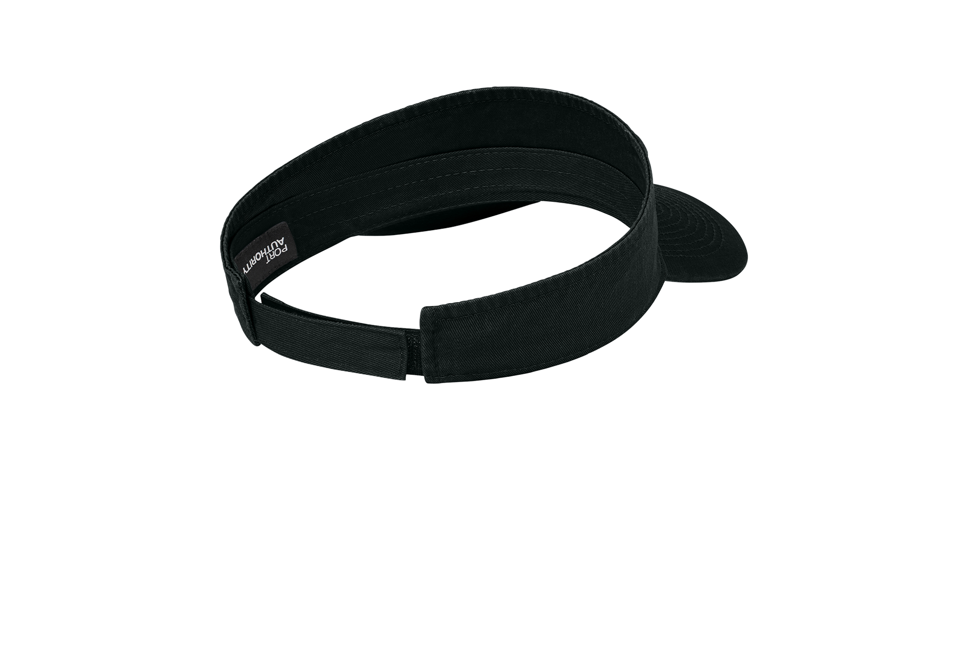 Custom Port Authority fashion visor in Black, back view