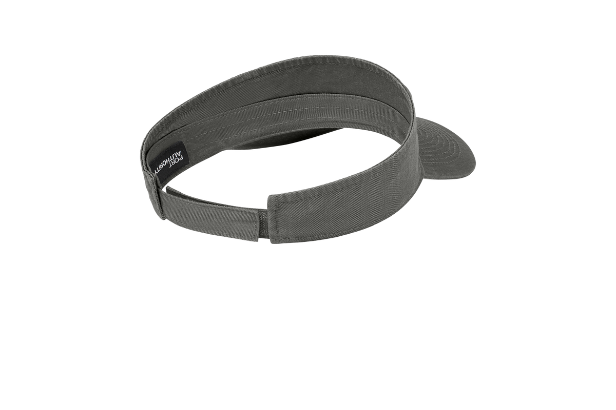 Custom Port Authority fashion visor in Charcoal, back view