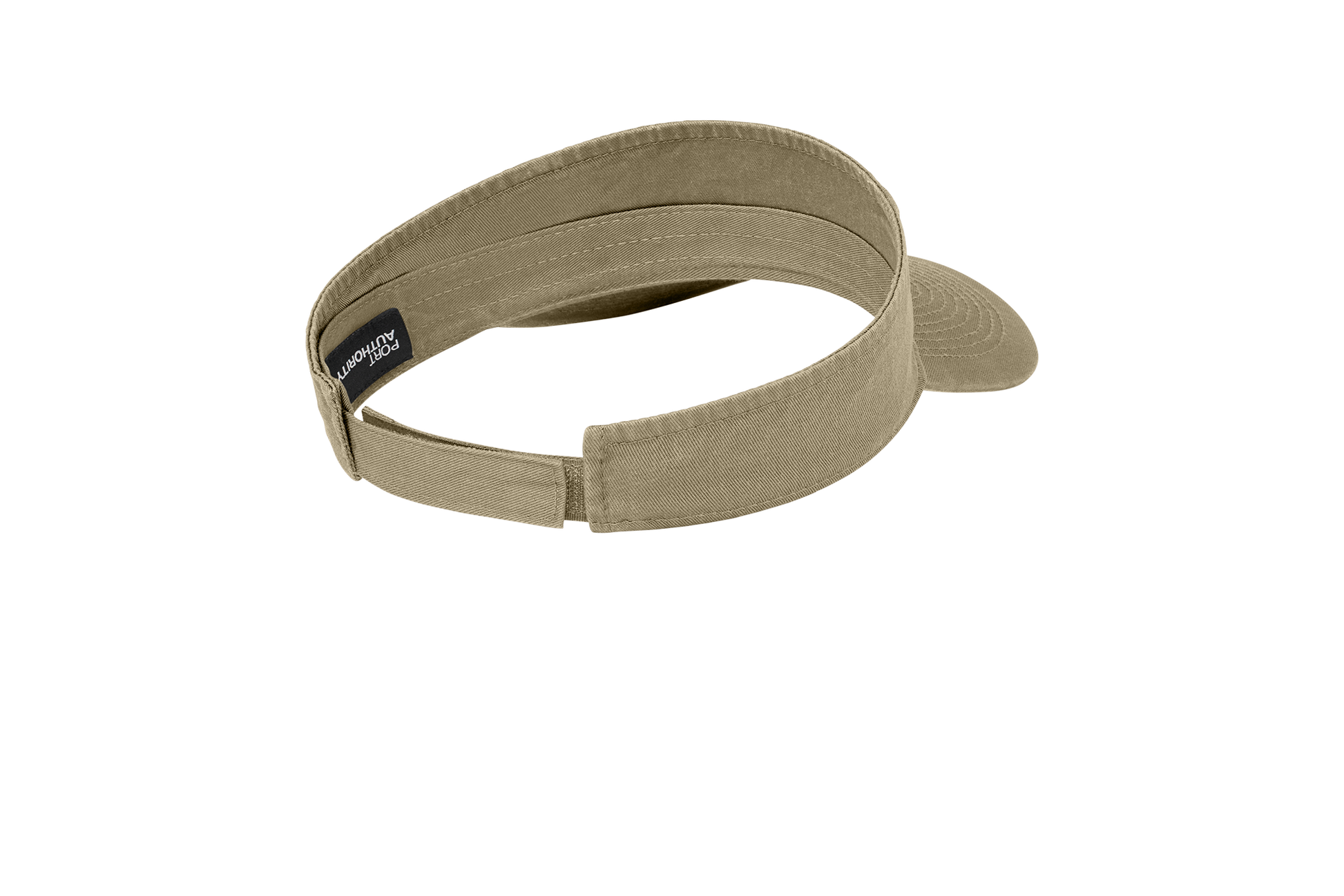 Custom Port Authority fashion visor in Khaki, back view