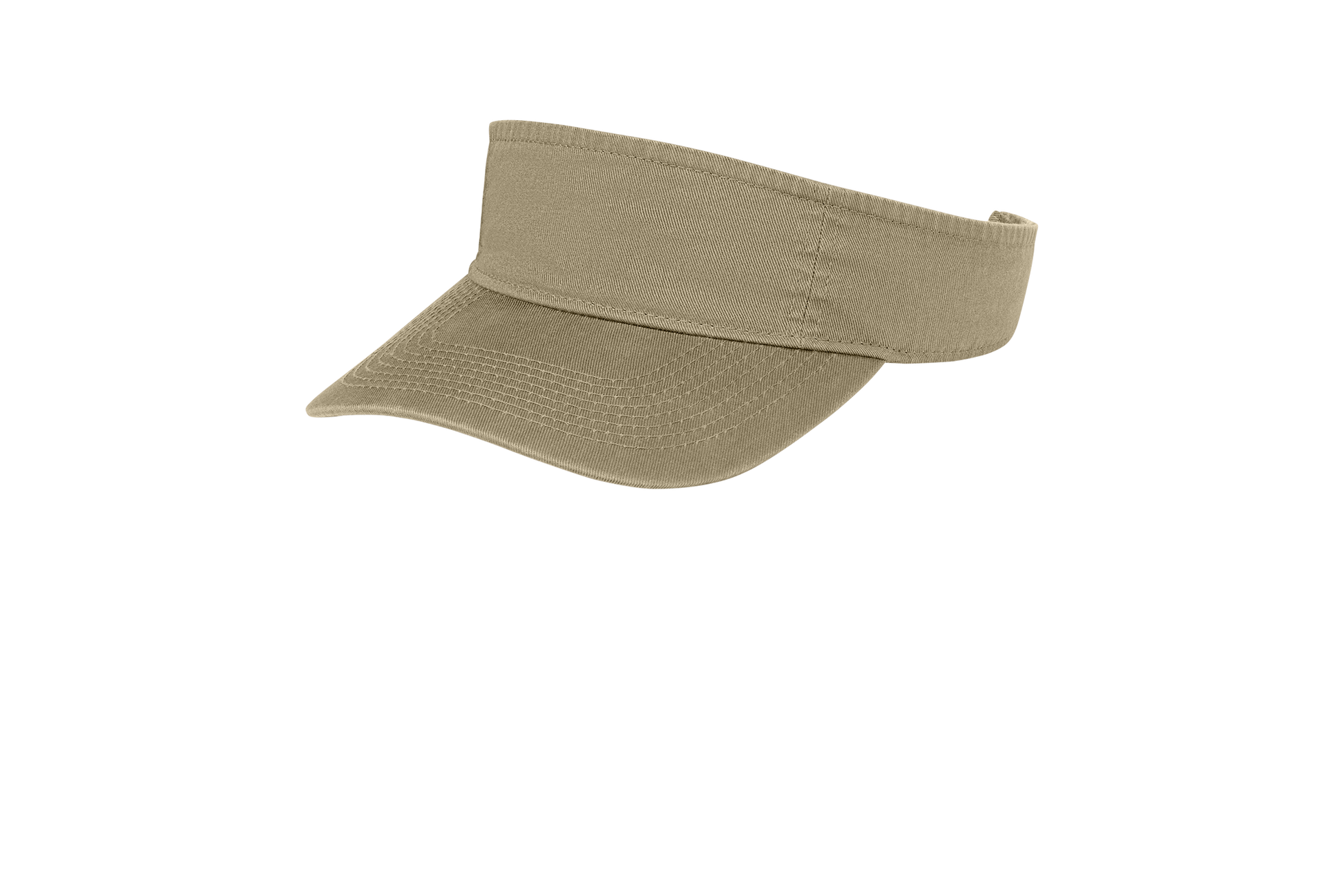 Custom Port Authority fashion visor in Khaki, left-side view