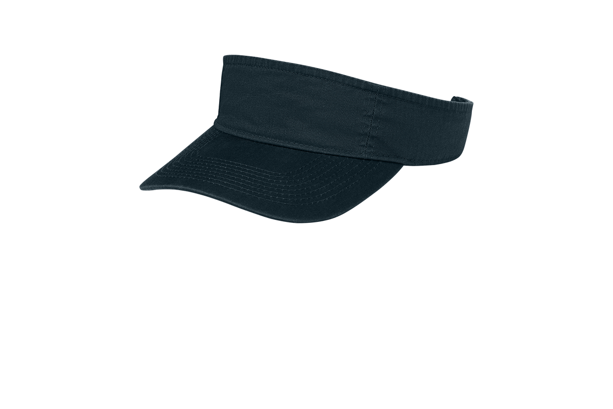 Custom Port Authority fashion visor in Navy, left-side view
