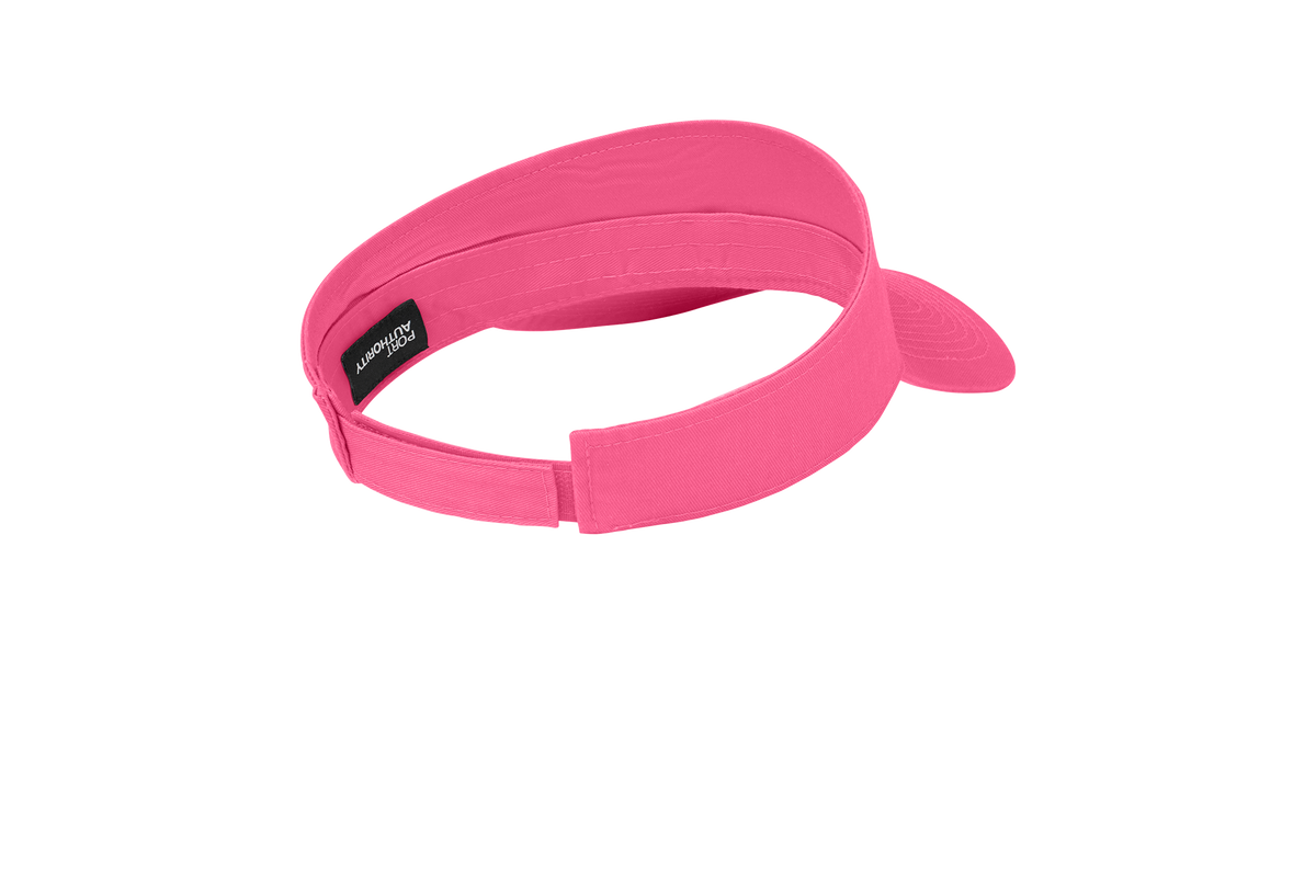 Custom Port Authority fashion visor in Neon Pink, back view