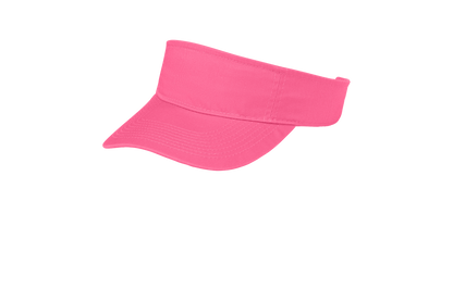 Custom Port Authority fashion visor in Neon Pink, left-side view