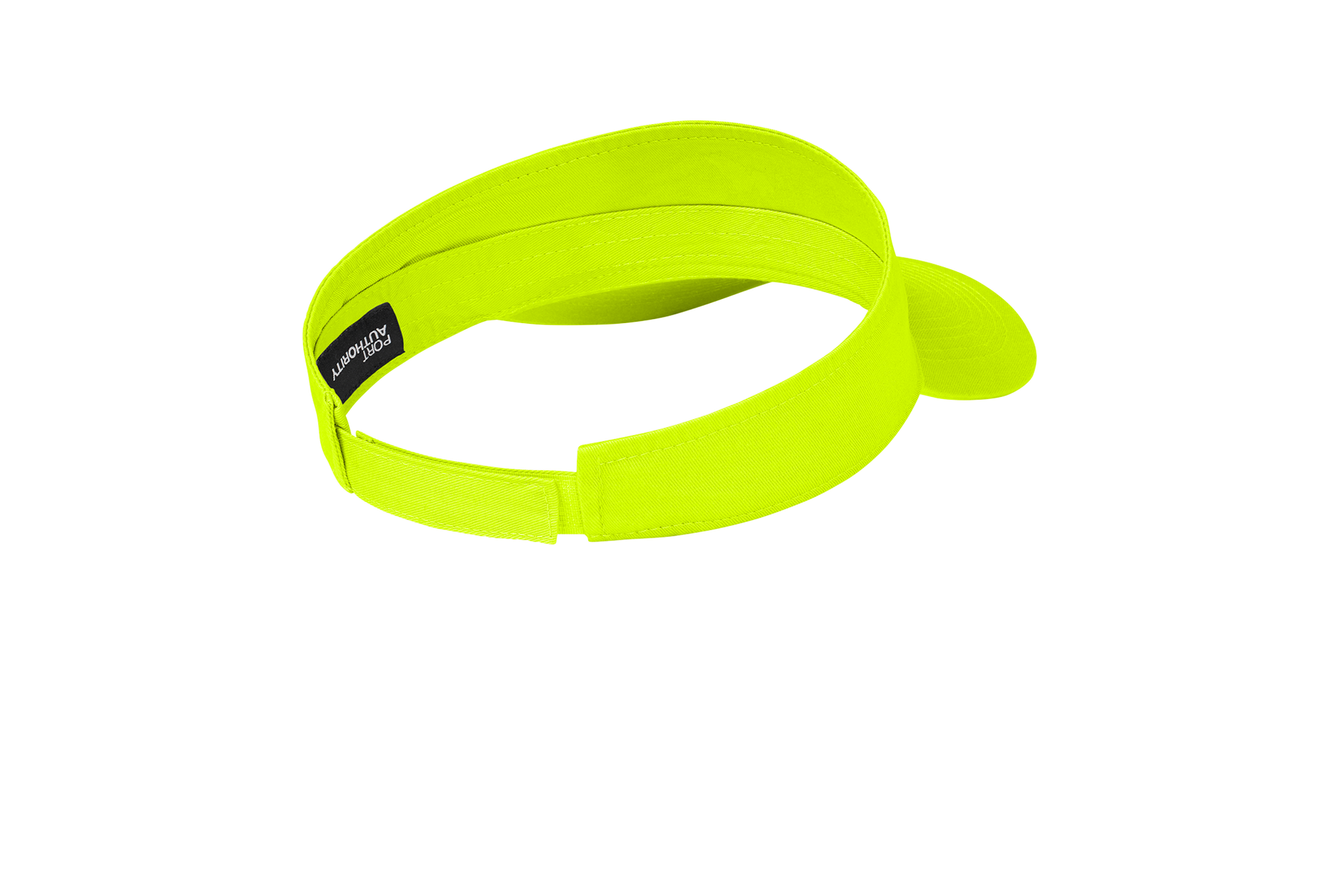 Custom Port Authority fashion visor in Neon Yellow, back view