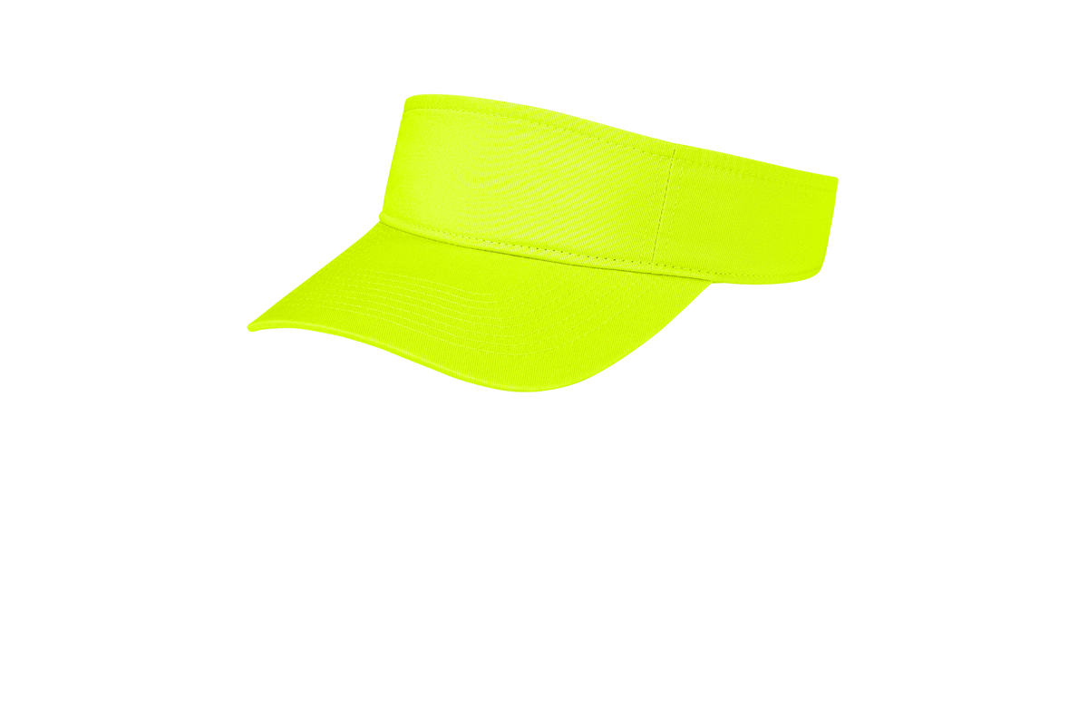 Custom Port Authority fashion visor in Neon Yellow, left-side view