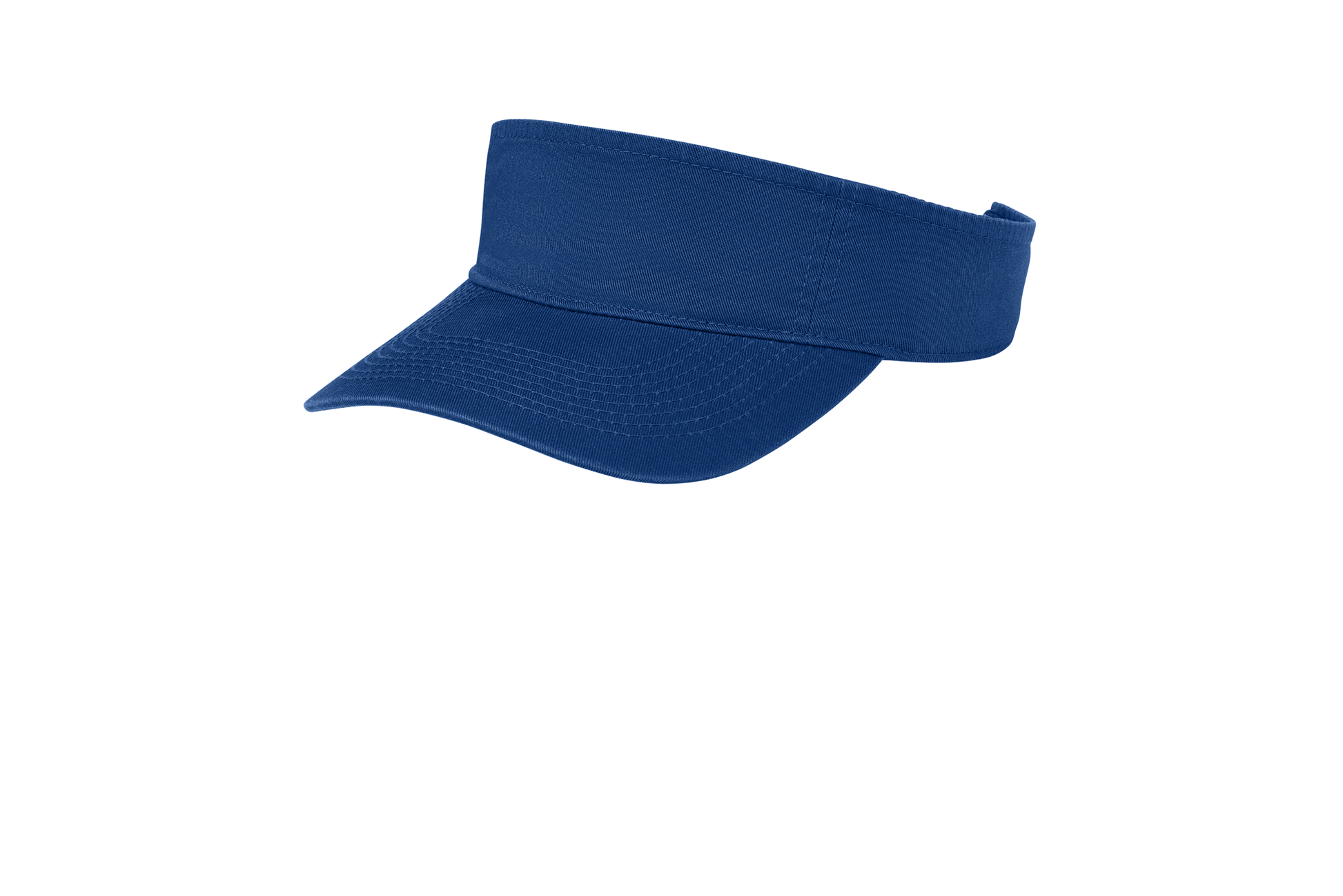 Custom Port Authority fashion visor in Royal Blue, left-side view