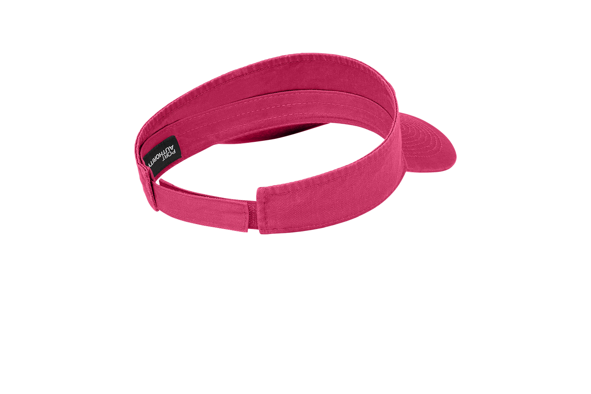 Custom Port Authority fashion visor in Sangria, back view