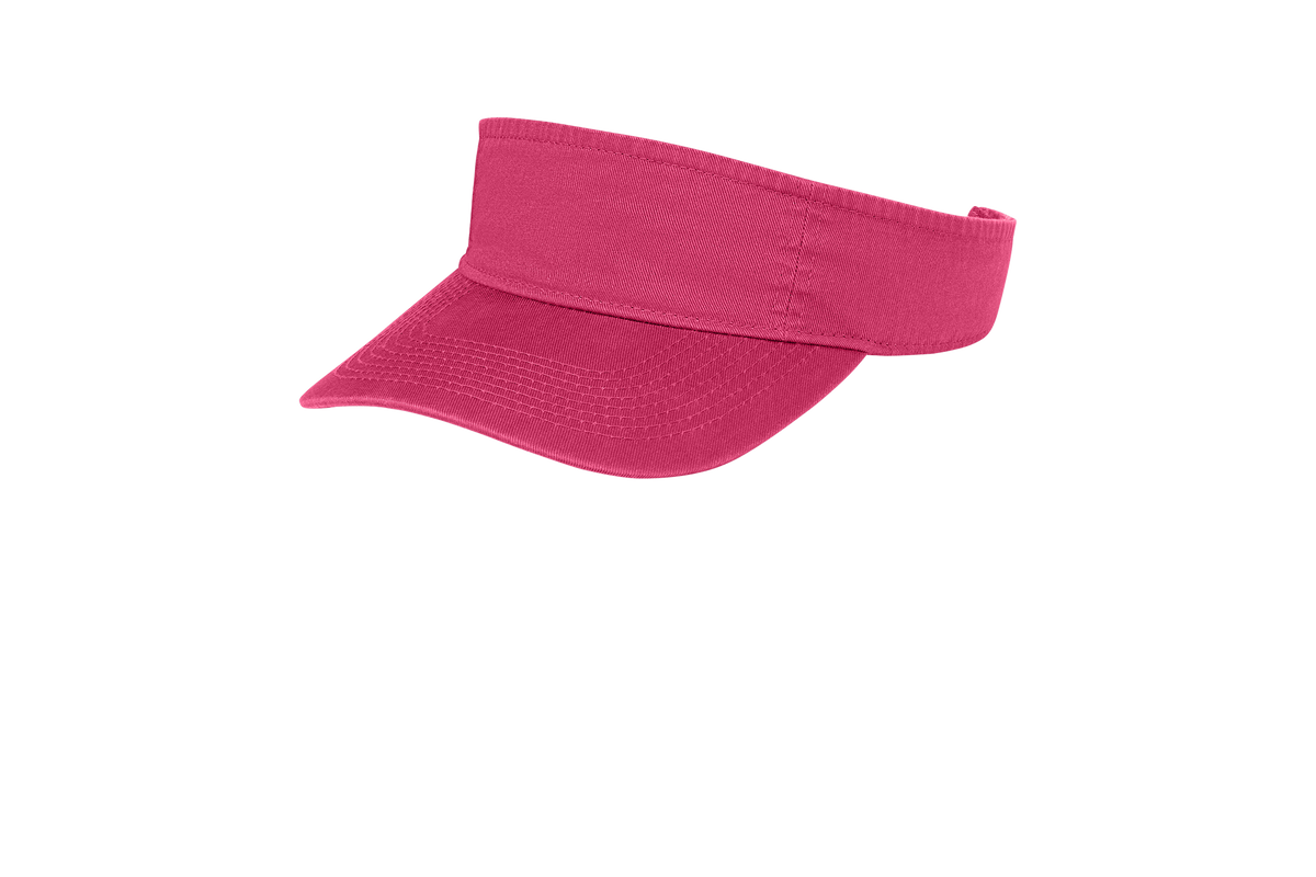 Custom Port Authority fashion visor in Sangria, left-side view