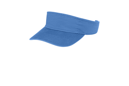 Custom Port Authority fashion visor in Ultramarine Blue, left-side view