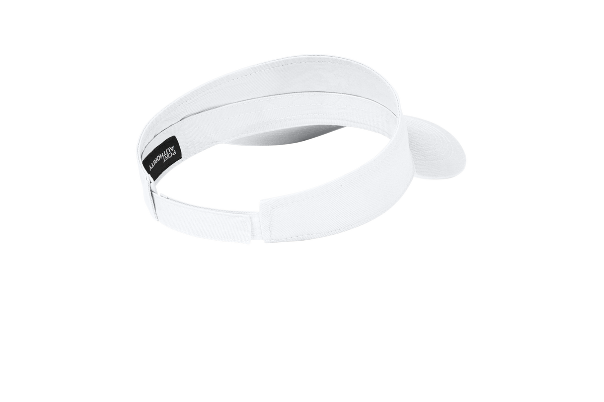 Custom Port Authority fashion visor in White, back view
