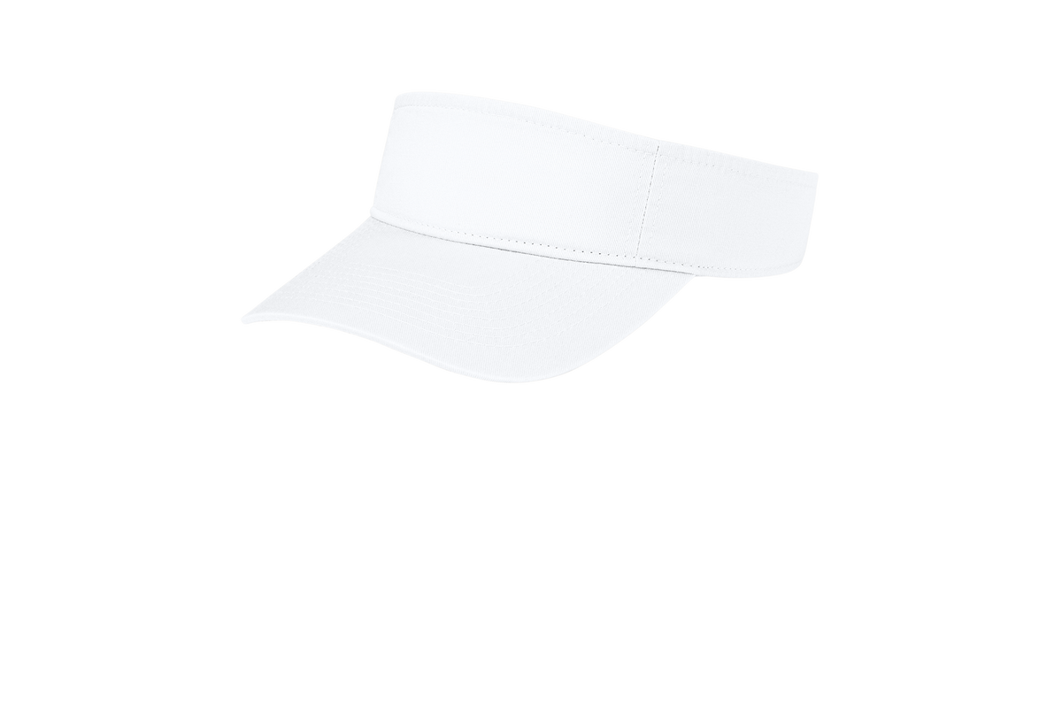 Custom Port Authority fashion visor in White, left-side view