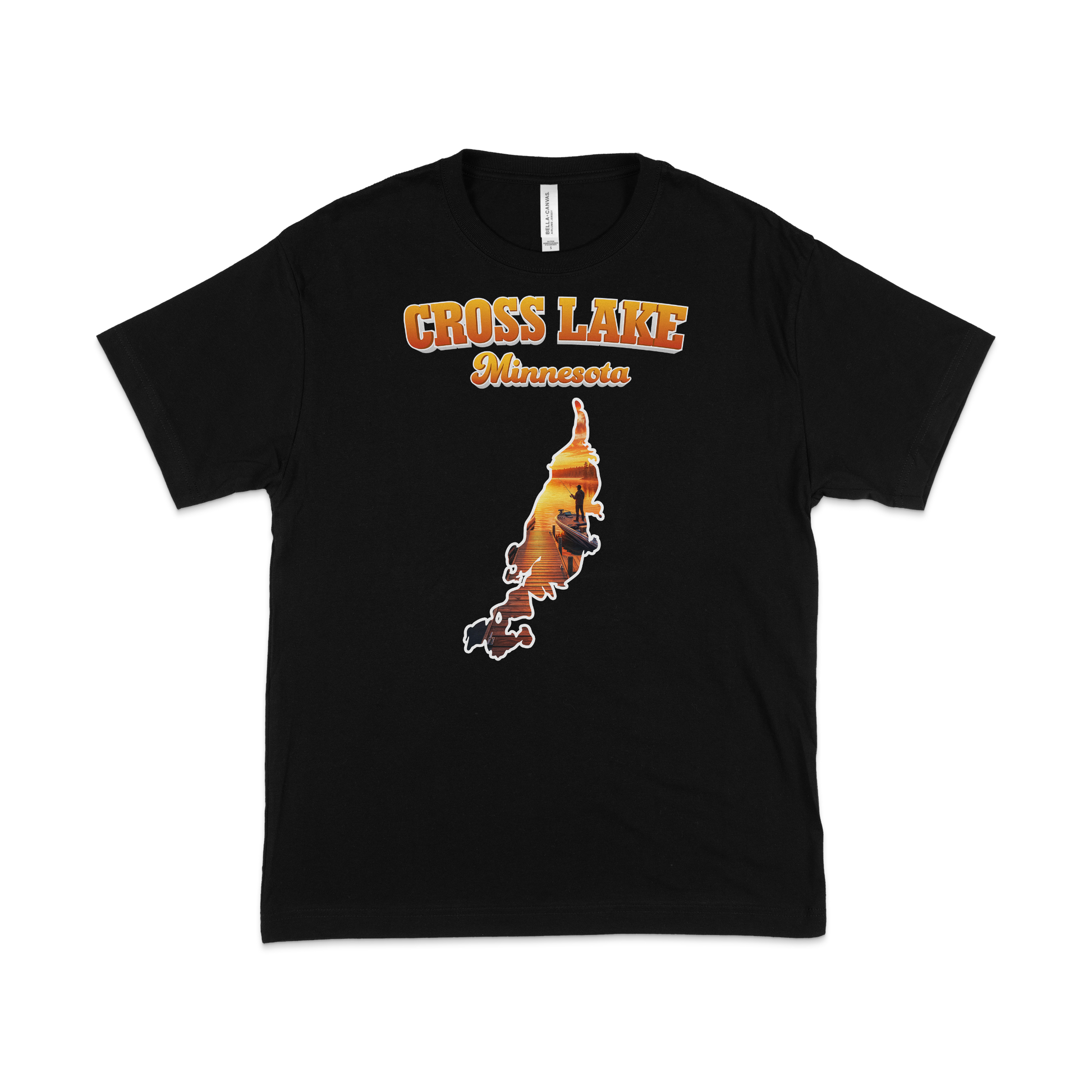 Cross Lake design on Black T-shirt