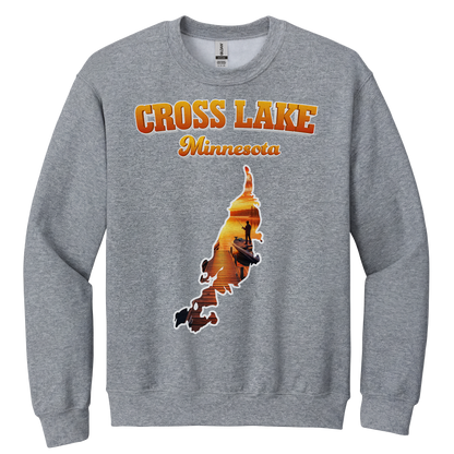 Cross Lake design on Heather Grey crewneck sweatshirt