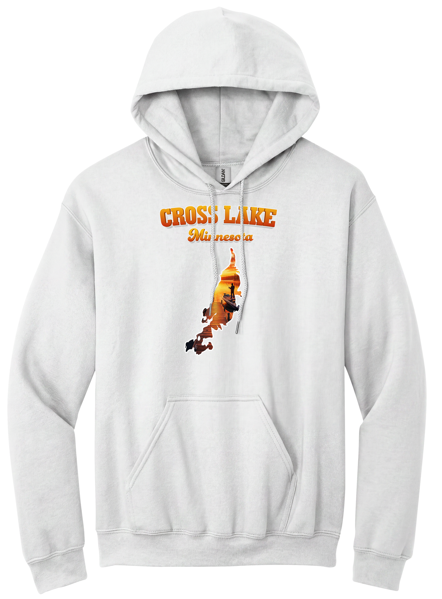 Cross Lake design on White hoodie