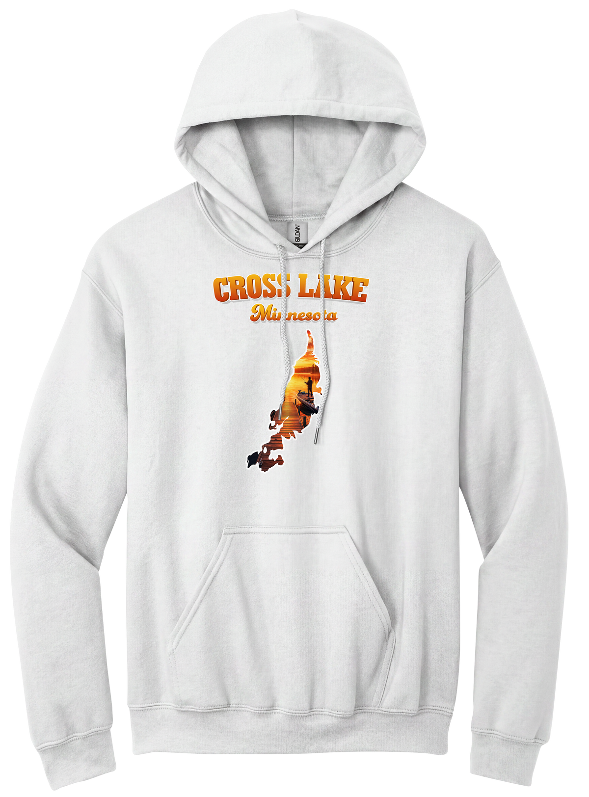 Cross Lake design on White hoodie