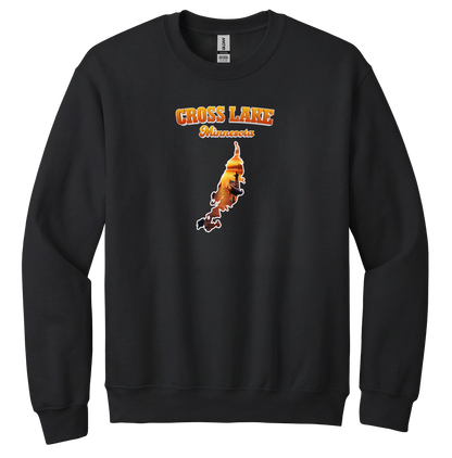 Cross Lake design on Black crewneck sweatshirt