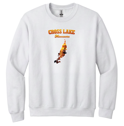 Cross Lake design on White crewneck sweatshirt