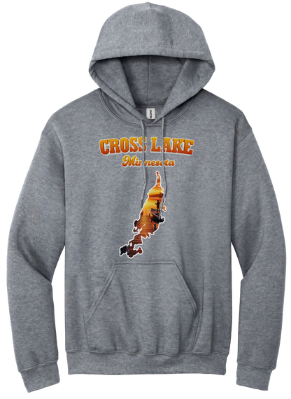 Cross Lake design on Heather Grey hoodie