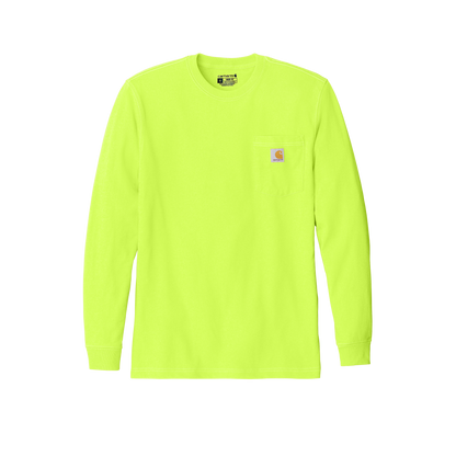 Custom Carhartt long-sleeve pocket work shirt in Brite Lime, front view