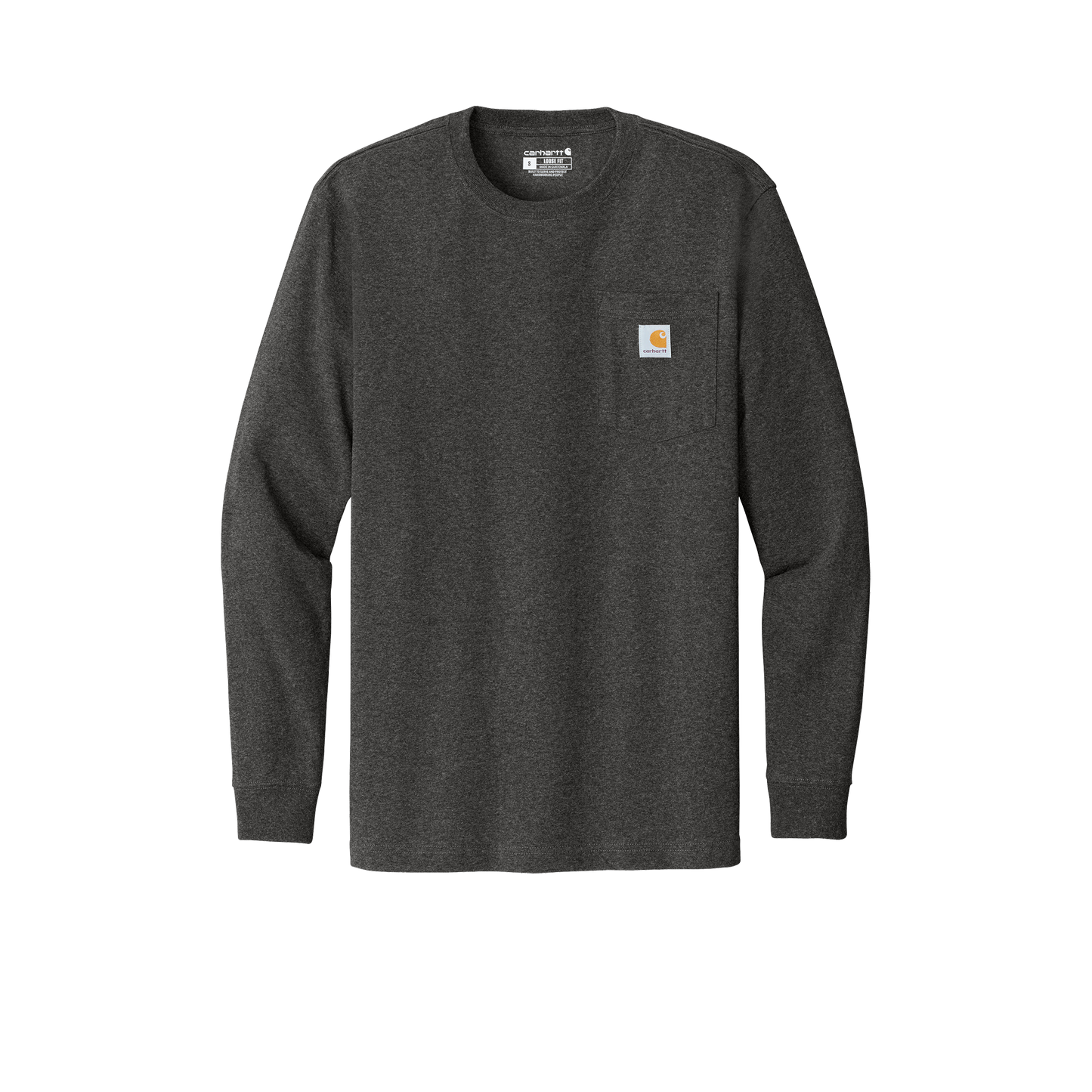 Custom Carhartt long-sleeve pocket work shirt in Carbon Heather, front view