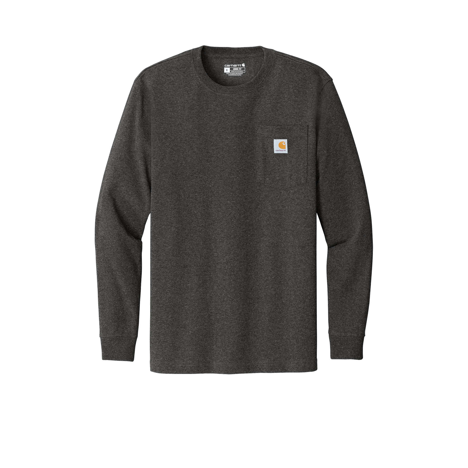 Custom Carhartt long-sleeve pocket work shirt in Carbon Heather, front view