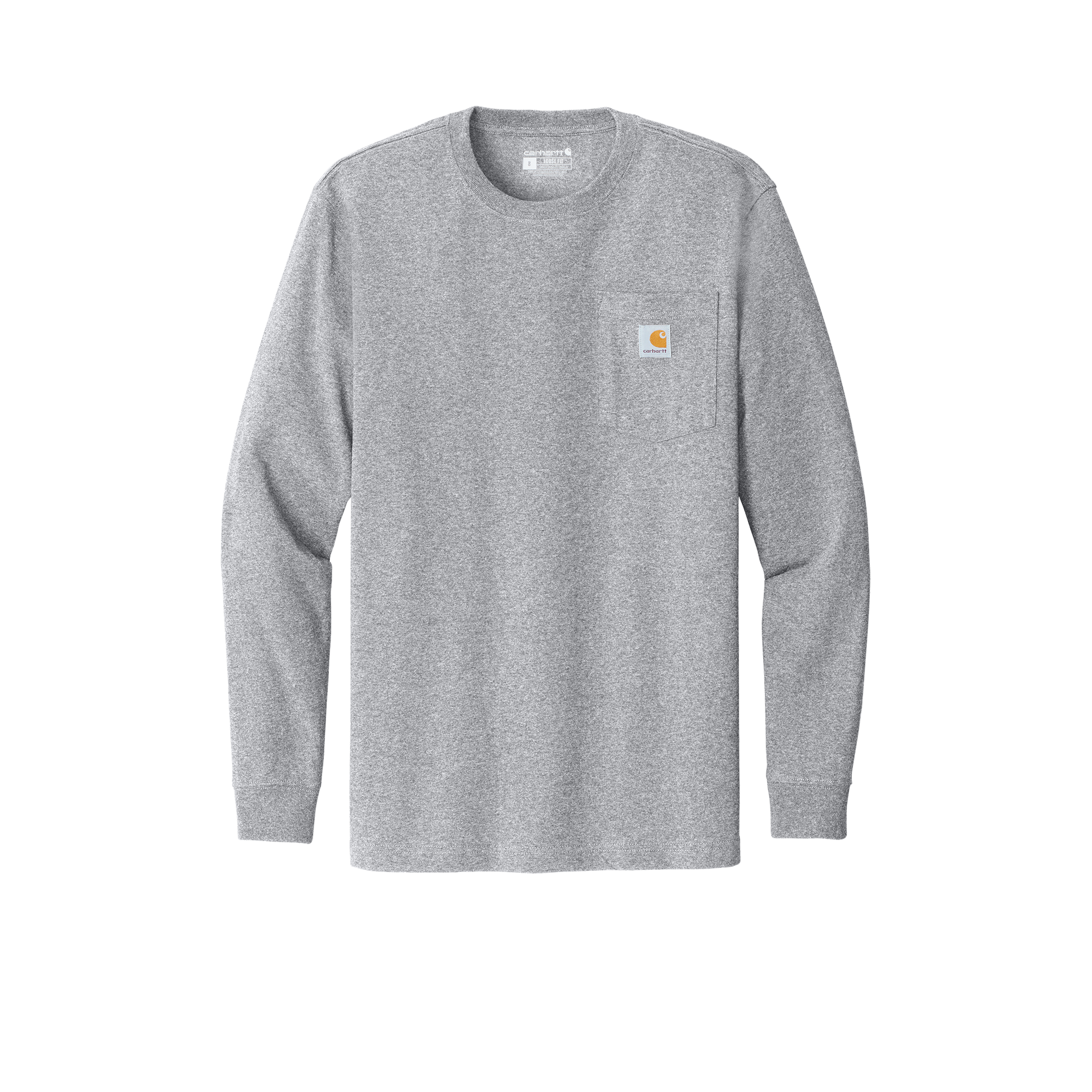 Custom Carhartt long-sleeve pocket work shirt in Heather Grey, front view