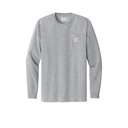 Custom Carhartt long-sleeve pocket work shirt in Heather Grey, front view