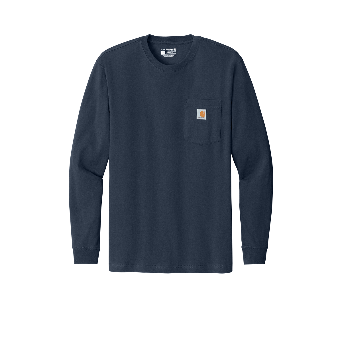 Custom Carhartt long-sleeve pocket work shirt in Navy, front view