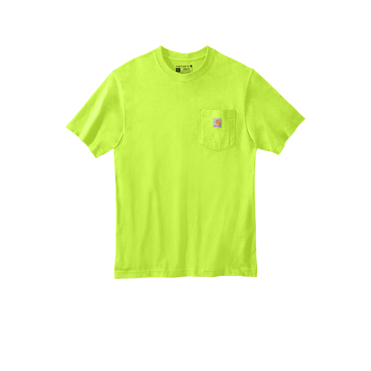 Custom Carhartt short-sleeve pocket T-shirt in Brite Lime, front view