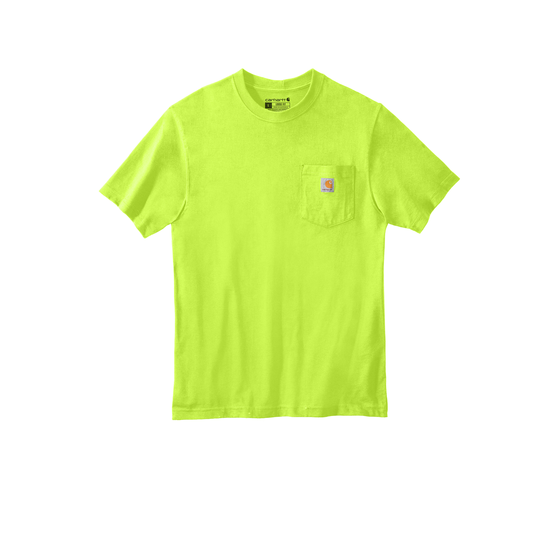 Custom Carhartt short-sleeve pocket T-shirt in Brite Lime, front view