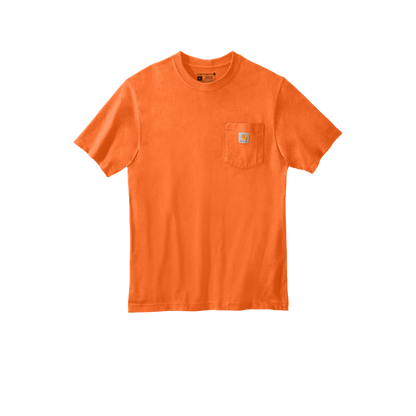 Custom Carhartt short-sleeve pocket T-shirt in Brite Orange, front view