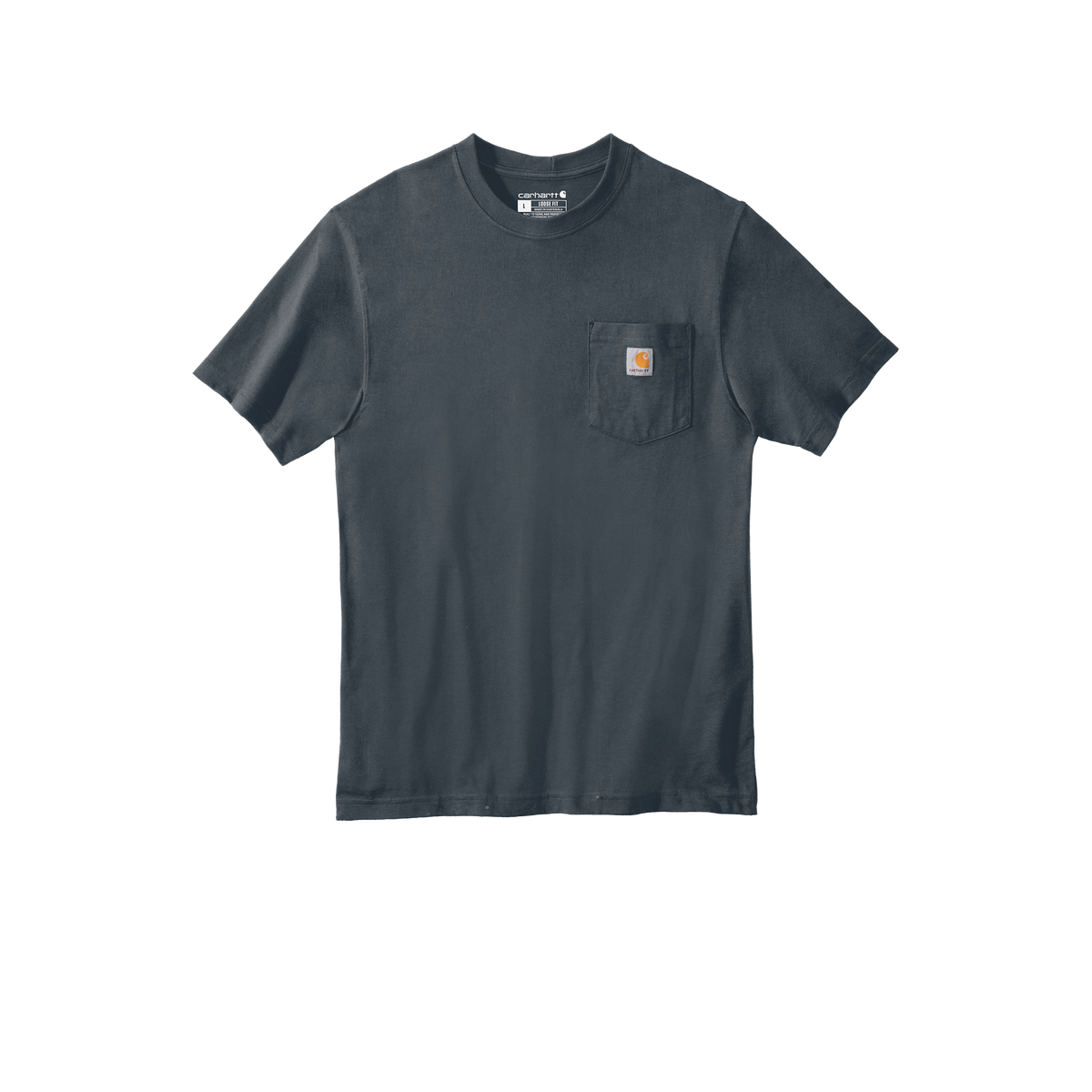 Custom Carhartt short-sleeve pocket T-shirt in Bluestone, front view