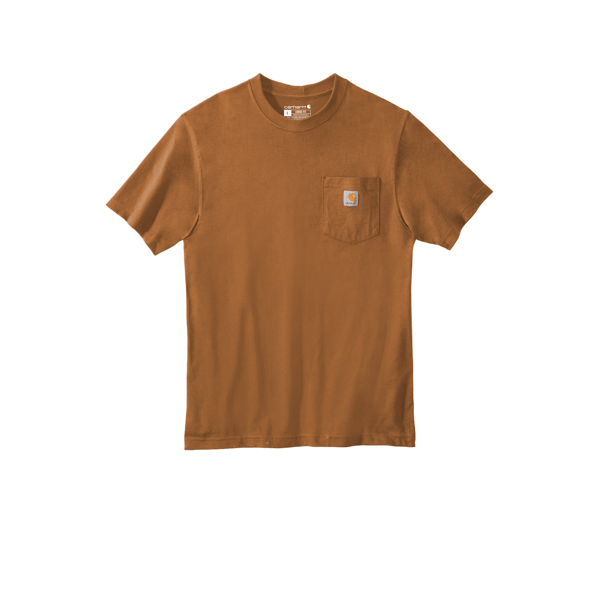 Custom Carhartt short-sleeve pocket T-shirt in Carhartt Brown, front view
