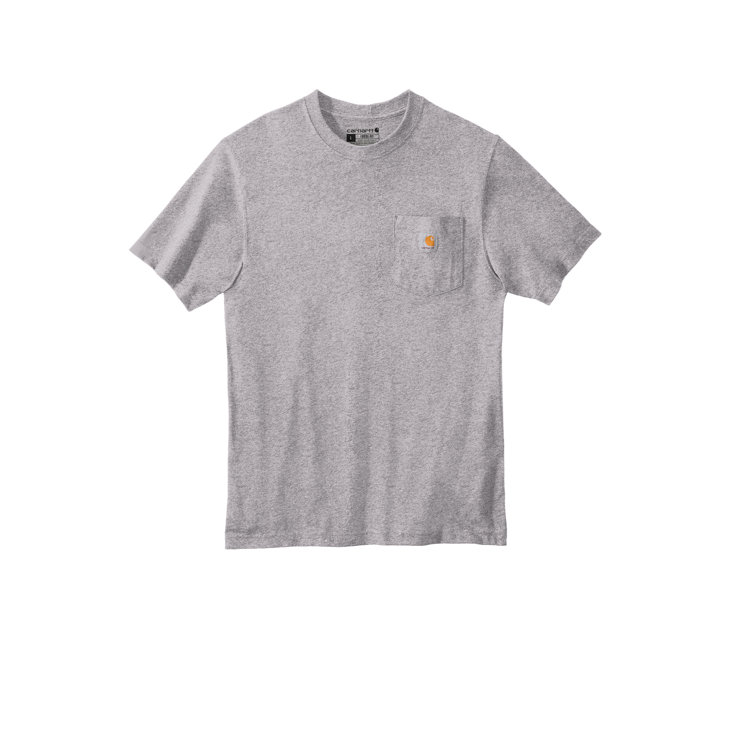 Custom Carhartt short-sleeve pocket T-shirt in Heather Grey, front view, alternate view 2