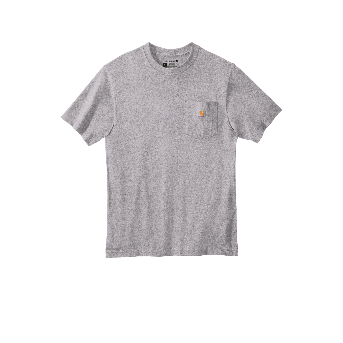 Custom Carhartt short-sleeve pocket T-shirt in Heather Grey, front view, alternate view 2