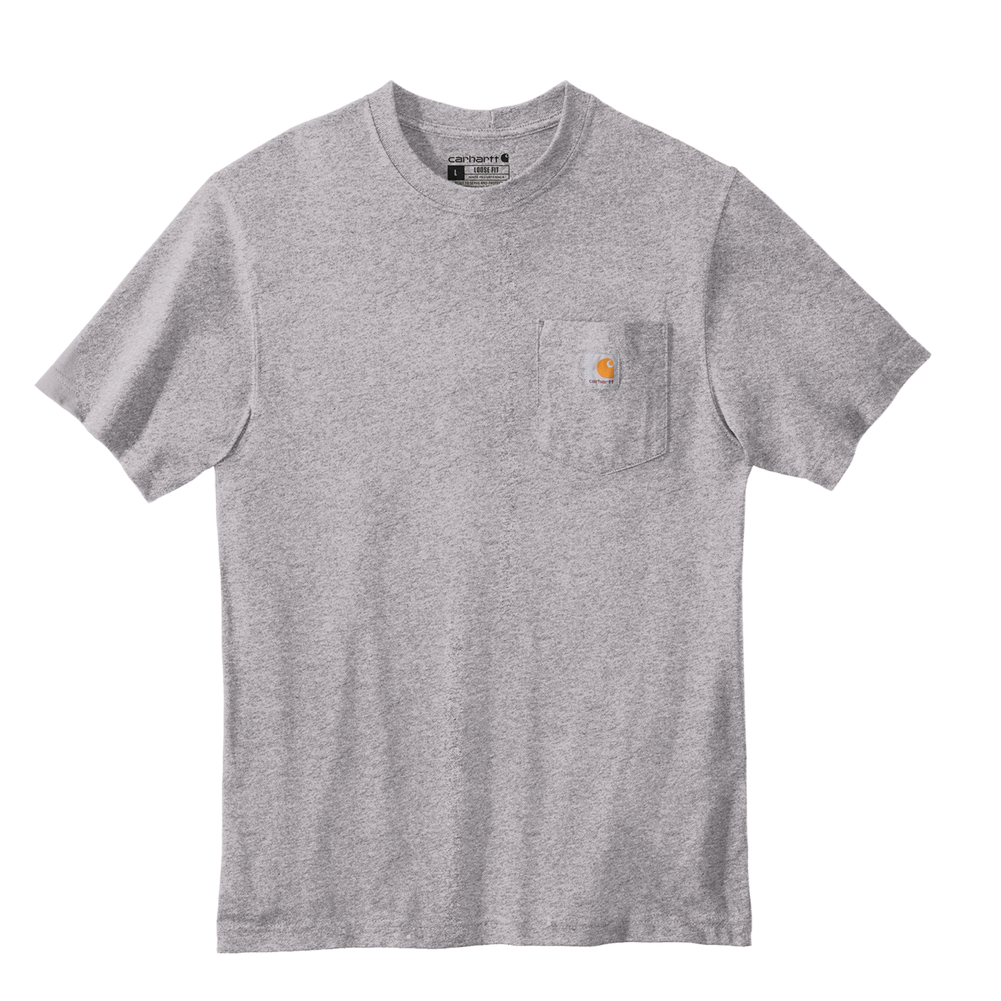 Custom Carhartt short-sleeve pocket T-shirt in Heather Grey, front view